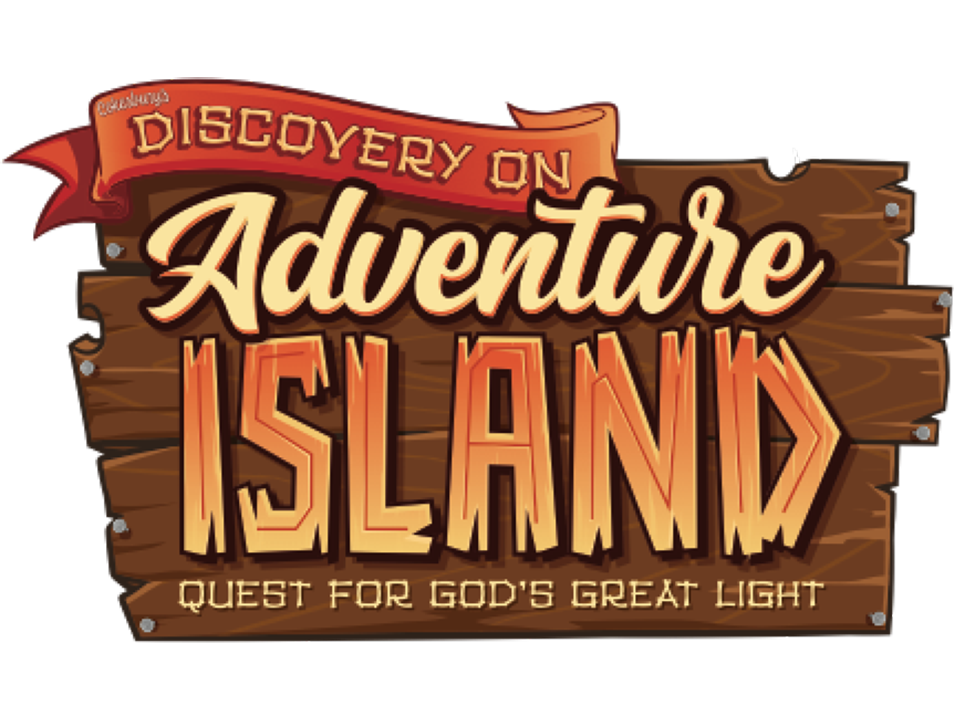 A wooden sign that says discovery on adventure island.