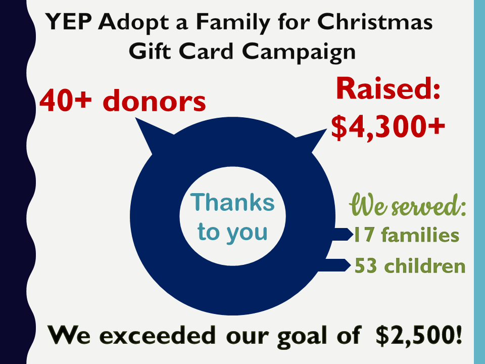 A graphic of the gift card campaign for the adopt a family.