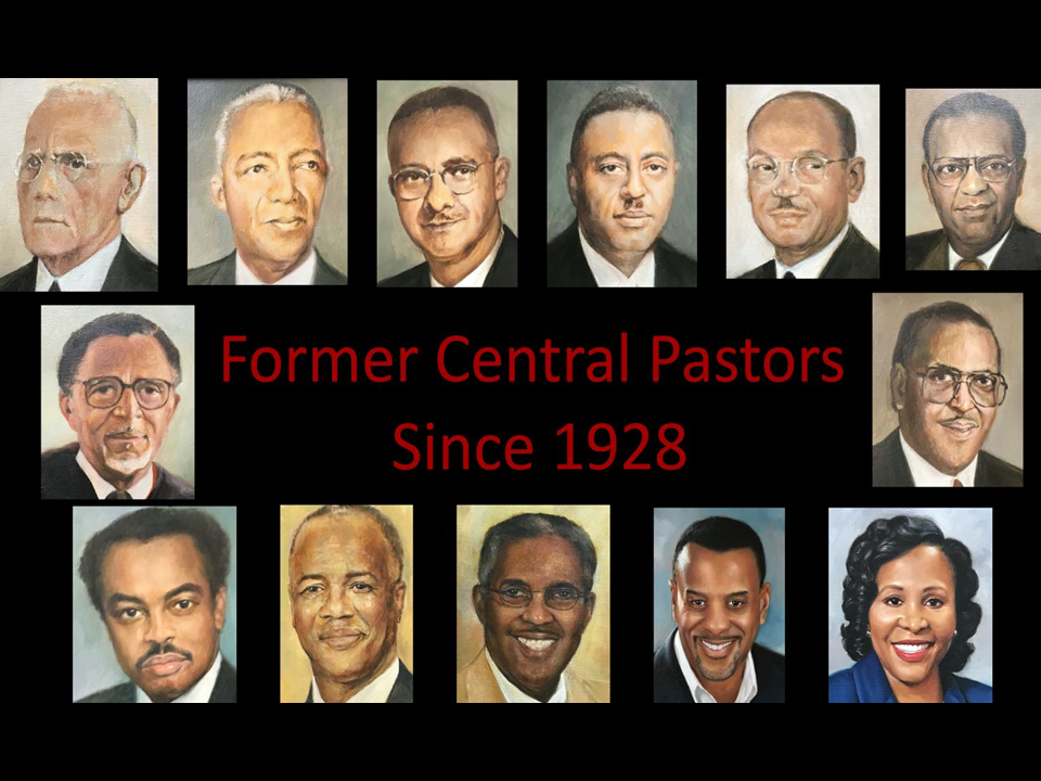 Pastors for Archives Thumbnail A collage of pastors with the words " former central pastors since 1 9 2 8 ".