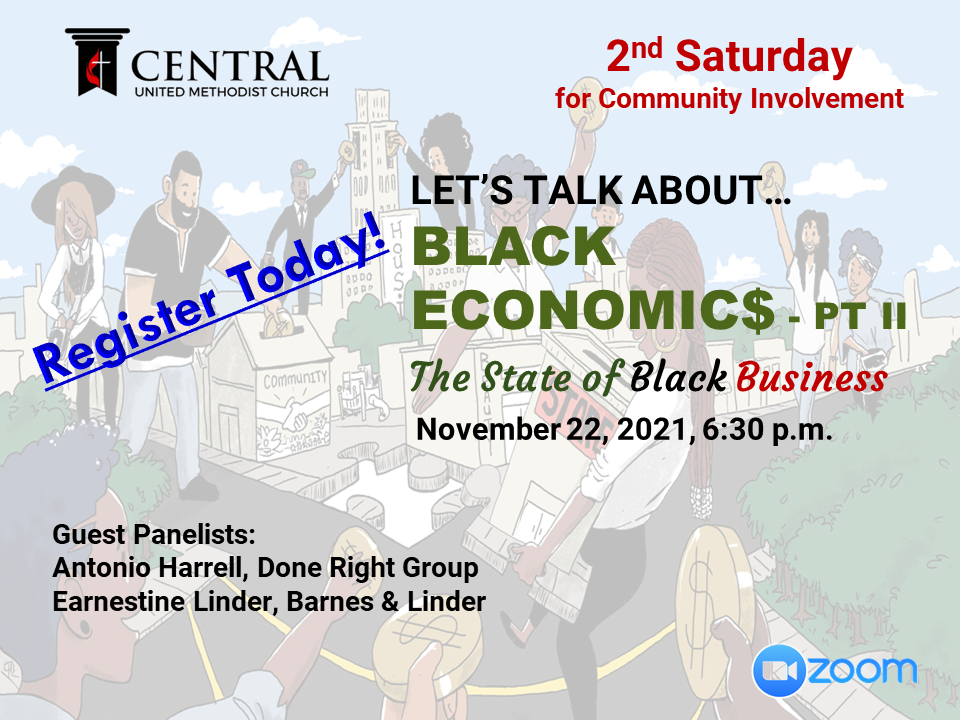 A poster with the words " let 's talk about black economics ," part of a series.