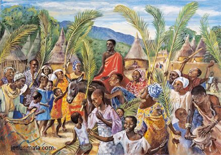 A painting of people in the jungle