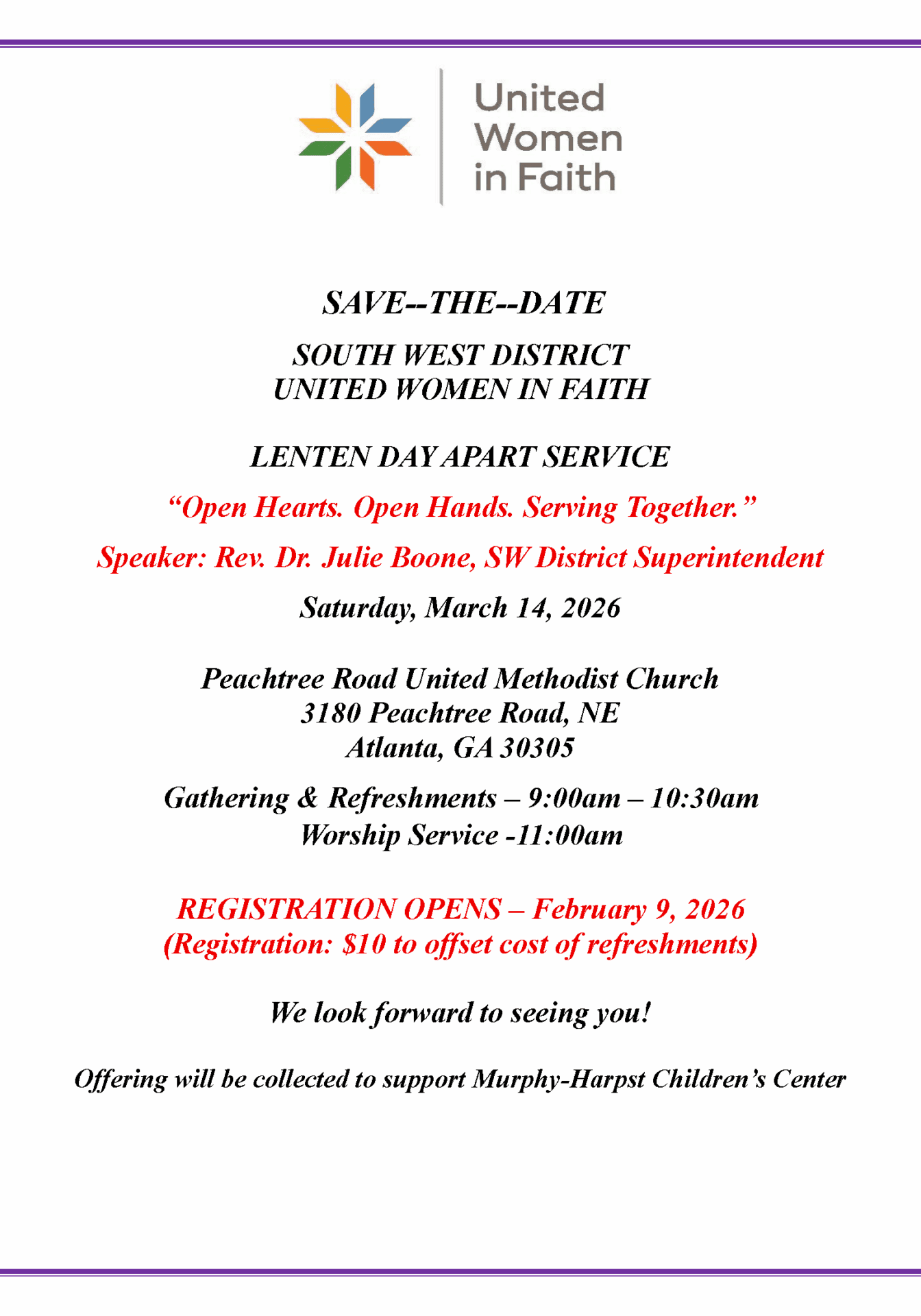 SW District UWF 2026 Lenten Day Apart Save The Date