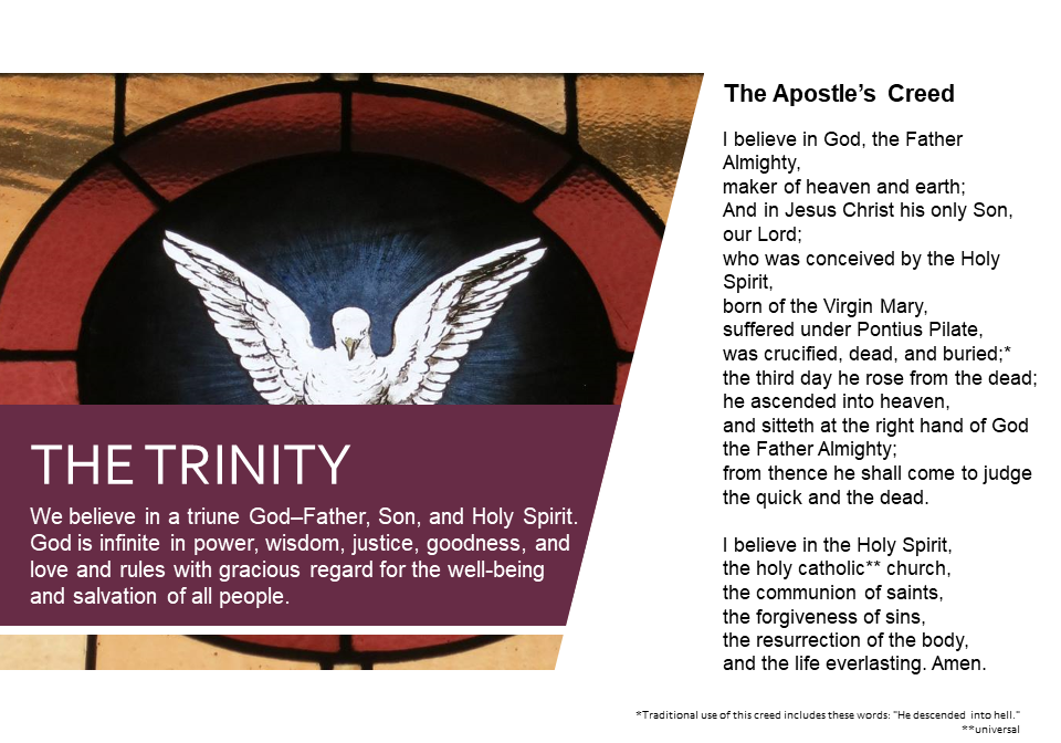 A picture of the word trinity in front of an image.